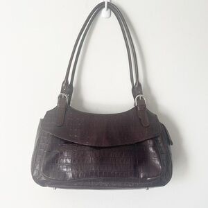 Dark Brown Maxx New York Leather Croc embossed handbag